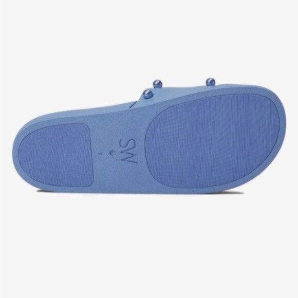 STUART WEITZMAN Studded Leather Slides Sandals Mules Blue Sz.8 - Picture 9 of 10